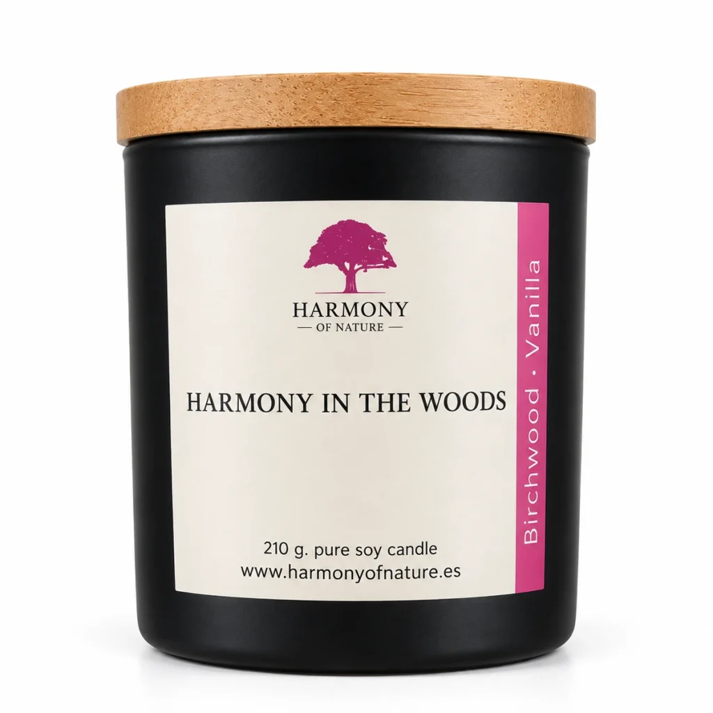 شمعة Harmony in the Woods في برطمان أسود بغطاء خشبي
