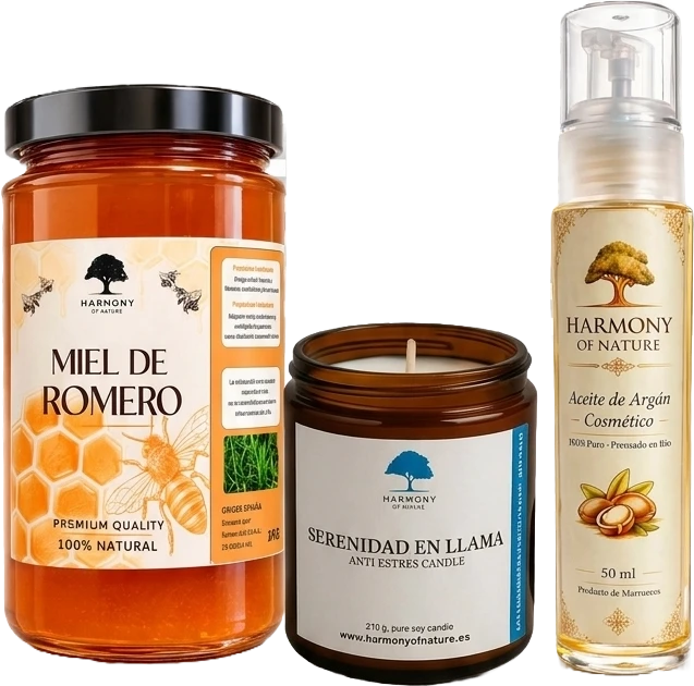 Miel de romero, vela artesanal de cera de soja y aceite de argán de Harmony of Nature