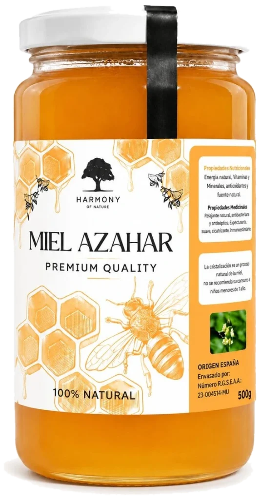 Tarro de miel de azahar pura recogida en España, 500 gramos