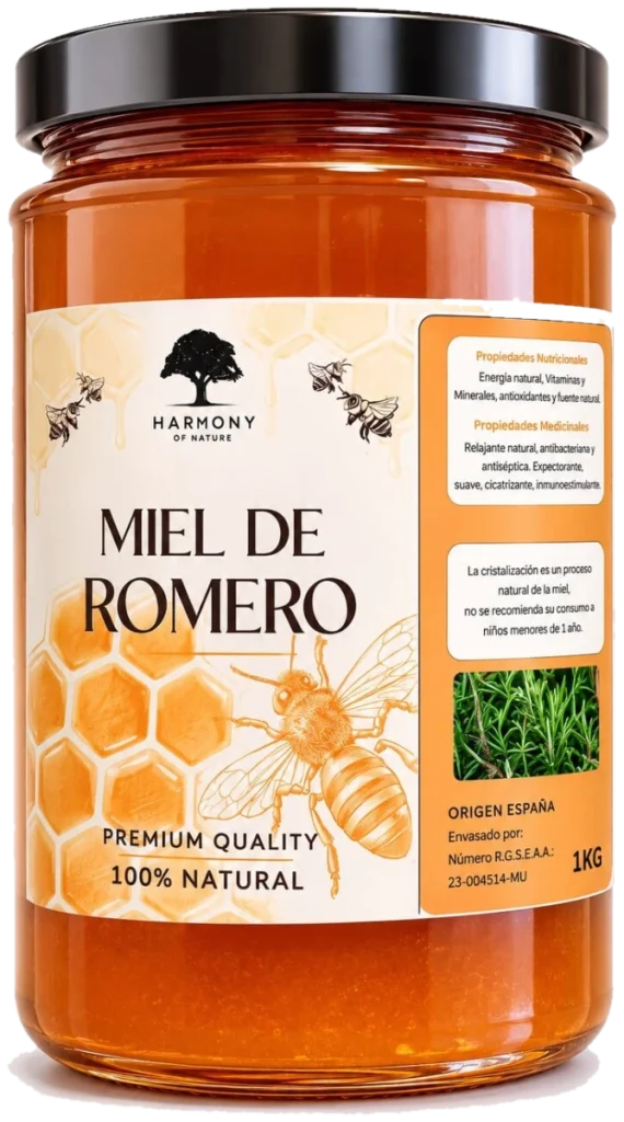 Tarro de miel de romero pura recogida en España