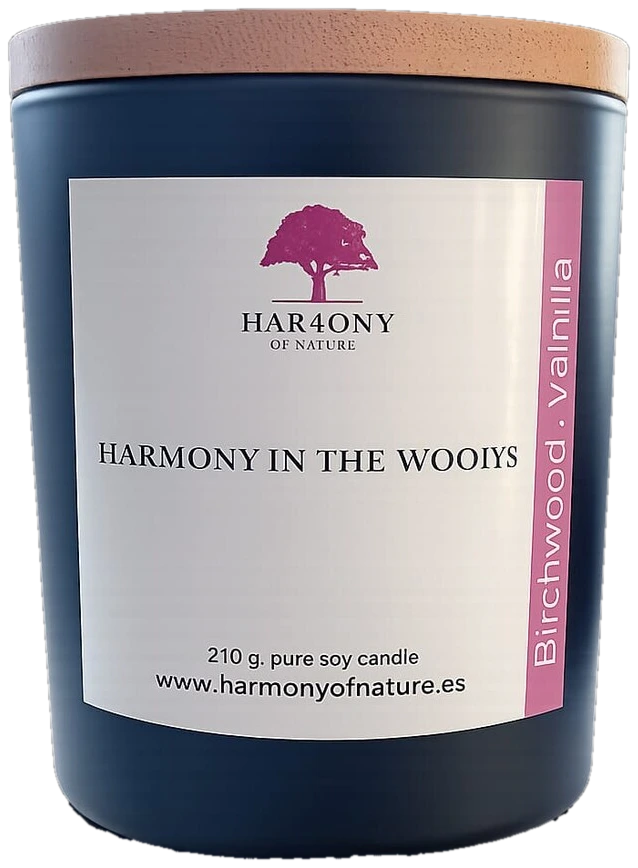 Vela aromática Harmony in the Woods de cera de soja, aroma a madera de abedul y vainilla