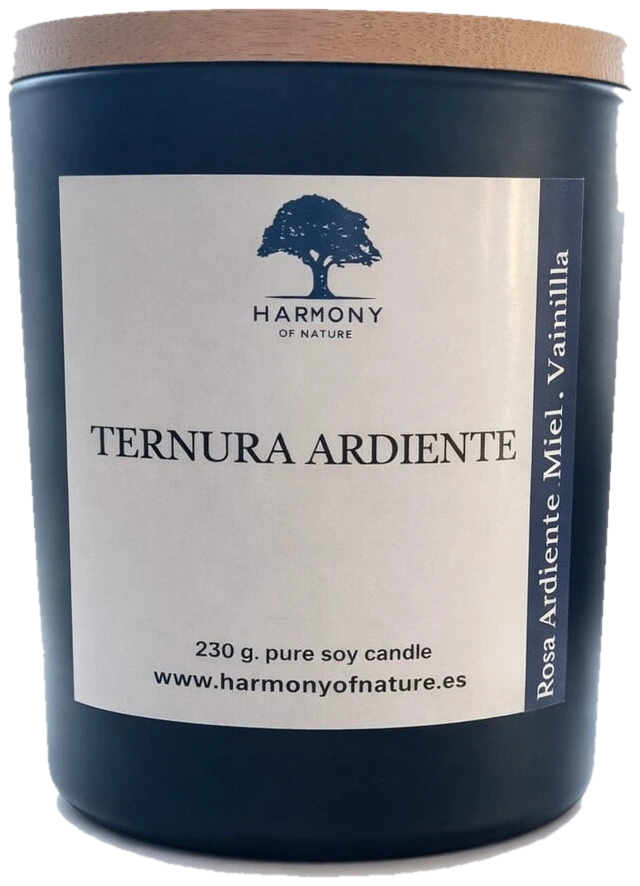 Vela aromática Ternura Ardiente de cera de soja, con rosa, miel y vainilla