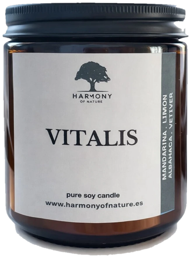 Vela aromática Vitalis de cera de soja, con mandarina, limón, albahaca y vetiver